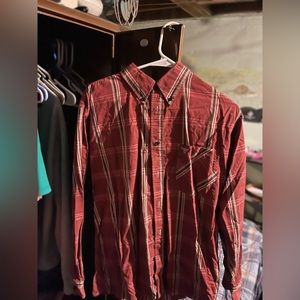 Red button down shirt.